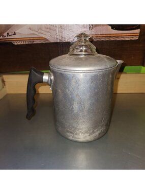 Vintage Buckeye Aluminum Percolator Coffee Pot With Glass Knob & Black Handle
